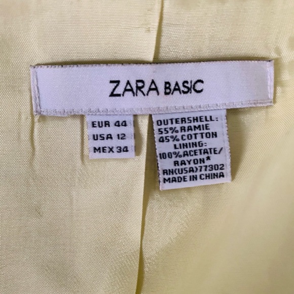 Zara Yellowish Light lime green cotton blend blazer 3/4 sleeves collared US 12 - Picture 8 of 13